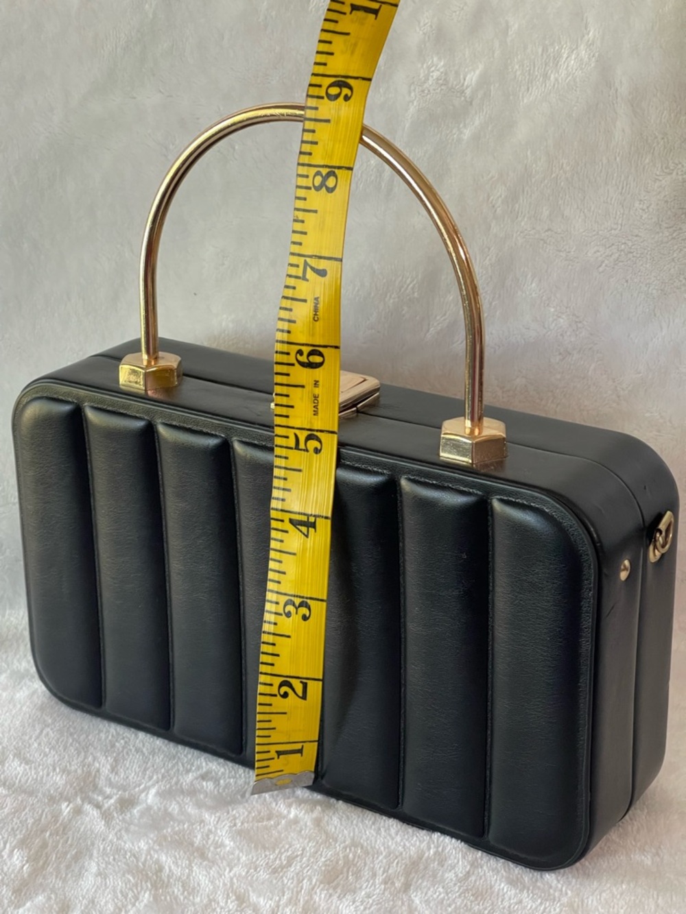 Most Wanted USA Structured Hard Shell handbag purse clutch black gold - Picture 9 of 10